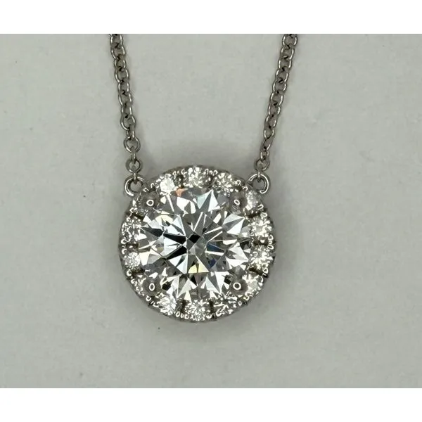18KW LAB GROWN DIAMOND HALO NECKLACE Gary J. Long Jewelers Stockton, CA