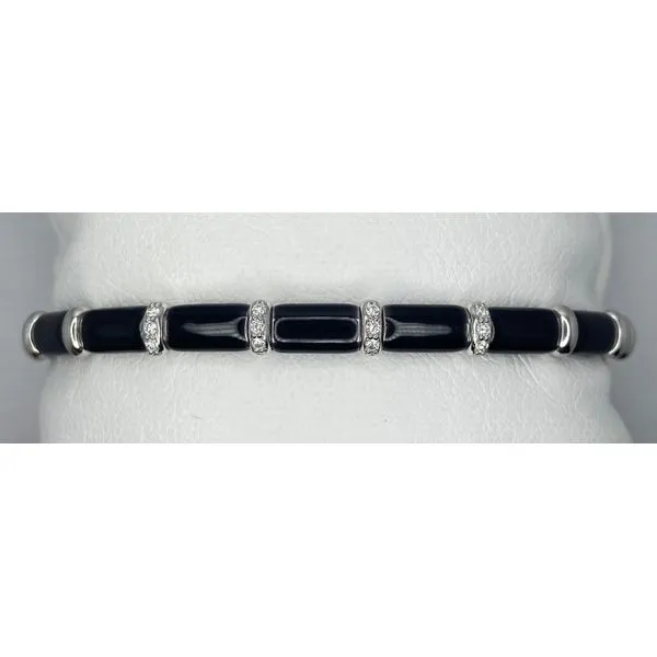 Sterling Silver and 18K White Gold Black Opaque Enamel Bangle Bracelet Gary J. Long Jewelers Stockton, CA
