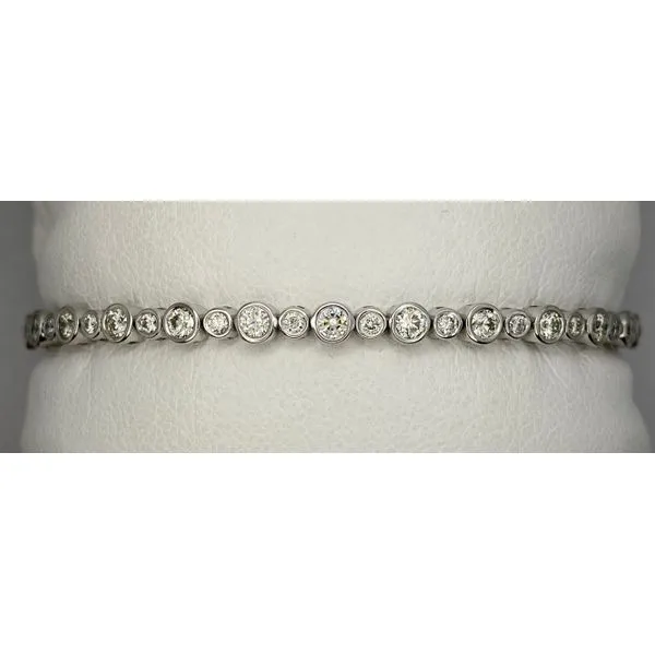 14K White Gold Round Diamond Bezel Set Flexible Bangle Gary J. Long Jewelers Stockton, CA