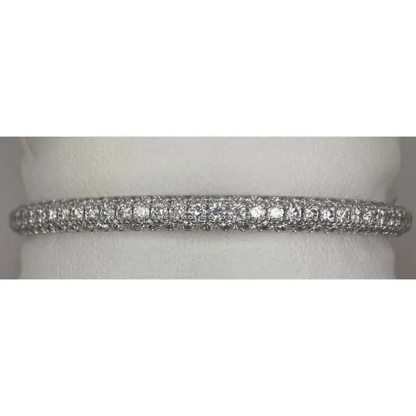 14K White Gold Lab Grown French Bead Set Diamond Bangle Gary J. Long Jewelers Stockton, CA