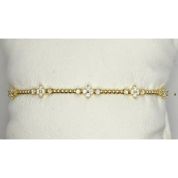 14K Yellow Gold Round Diamond Cluster Design Flexible Bangle Bracelet Gary J. Long Jewelers Stockton, CA
