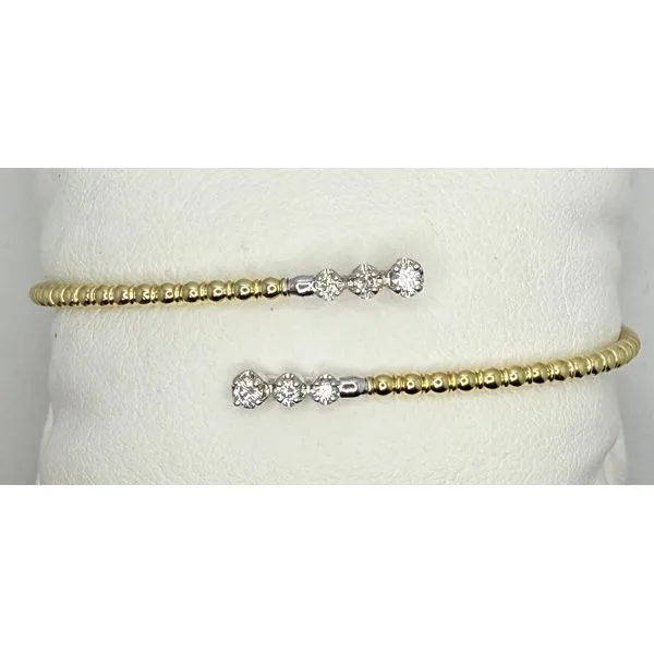 14K Two-Tone Round Diamond Bypass Bead Flexible Bangle Bracelet Gary J. Long Jewelers Stockton, CA