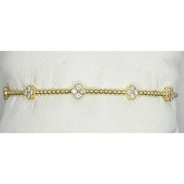 14K Yellow Gold Diamond Clover Bead Flexible Bangle Bracelet Gary J. Long Jewelers Stockton, CA