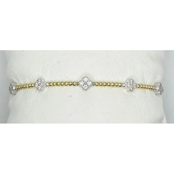 14KTT Round Diamond Clover Bead Flexible Bangle Bracelet Gary J. Long Jewelers Stockton, CA