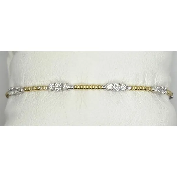 14K Two-Tone Alternating 3Diamond Bead Flexible Bangle Bracelet Gary J. Long Jewelers Stockton, CA