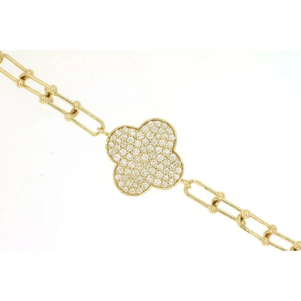 14KY DIAMOND CLOVER PAPERCLIP LINK BRACELET Gary J. Long Jewelers Stockton, CA