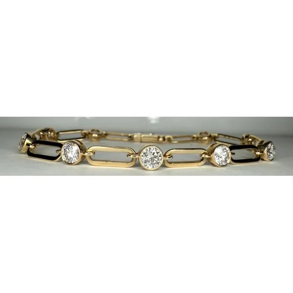 14KY LAB GROWN ROUND BEZEL SET DIAMOND PAPERCLIP LINK BRACELET Gary J. Long Jewelers Stockton, CA