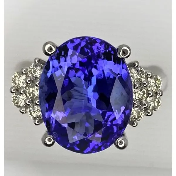 Platinum Tanzanite Diamond Cluster Side Ring Gary J. Long Jewelers Stockton, CA
