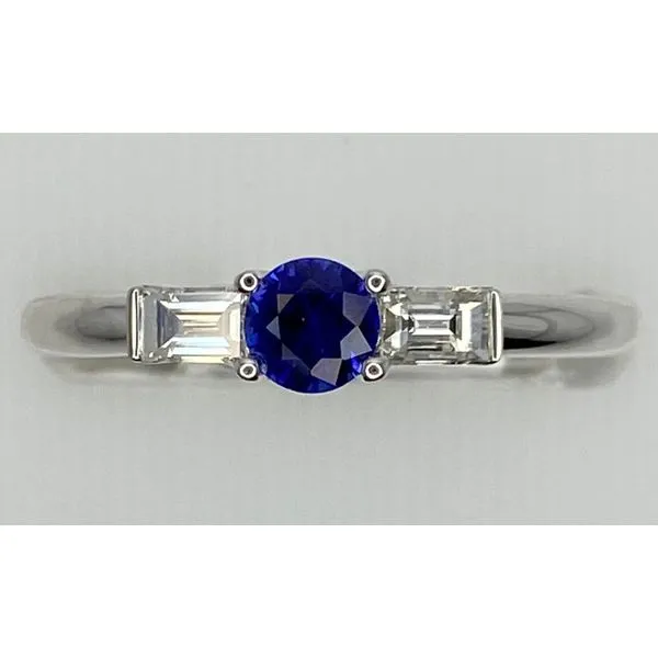 18K White Gold Sapphire Baguette Diamond Ring Gary J. Long Jewelers Stockton, CA