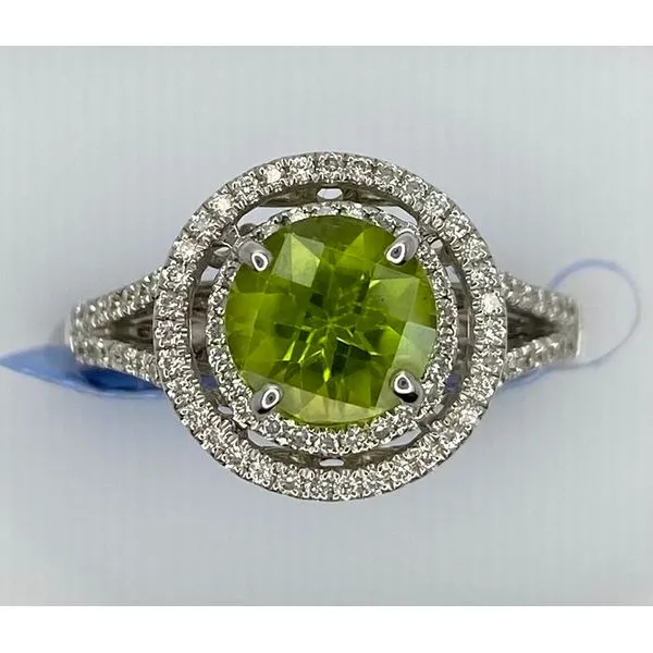 14KW PERIDOT DOUBLE DIAMOND HALO RING Gary J. Long Jewelers Stockton, CA