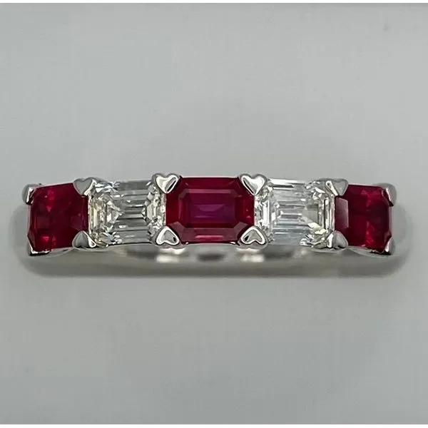 18K White Gold Diamond Ruby Baguette Band Gary J. Long Jewelers Stockton, CA