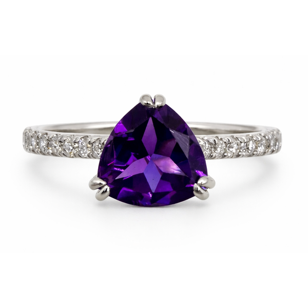 14K White Gold Trillion Amethyst Diamond Ring Gary J. Long Jewelers Stockton, CA