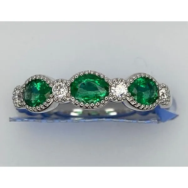18K White Gold Emerald Diamond Bezel Milgrain Edge Ring Gary J. Long Jewelers Stockton, CA