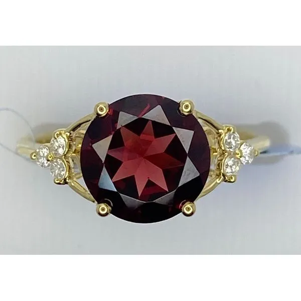 14K Yellow Gold Garnet Side Diamond Ring Gary J. Long Jewelers Stockton, CA