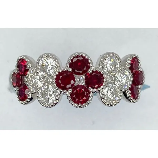 18K White Gold Ruby Diamond Flower Ring Gary J. Long Jewelers Stockton, CA