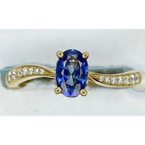 14K Yellow Gold Oval Blue Sapphire Diamond Twist Shank Ring Gary J. Long Jewelers Stockton, CA