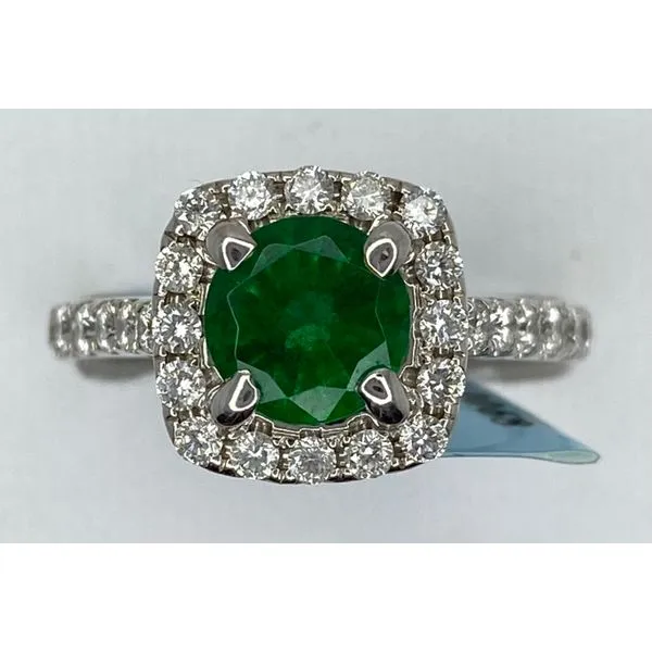 14K White Gold Round GIA Emerald Round Diamond Halo Ring Gary J. Long Jewelers Stockton, CA