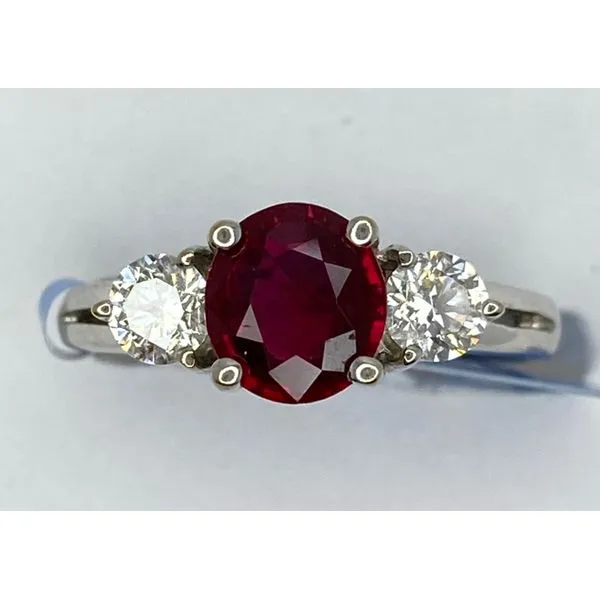 18K White Gold Oval Ruby Diamond Fashion Ring Gary J. Long Jewelers Stockton, CA