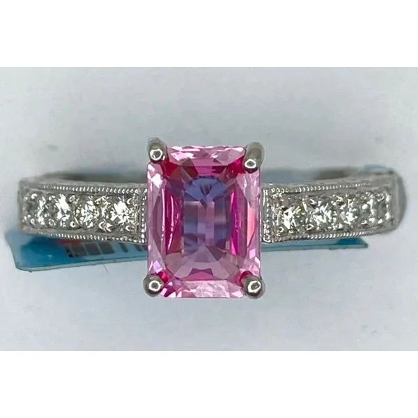 Platinum Emerald Pink Sapphire Diamond Filigree Fashion Ring Gary J. Long Jewelers Stockton, CA