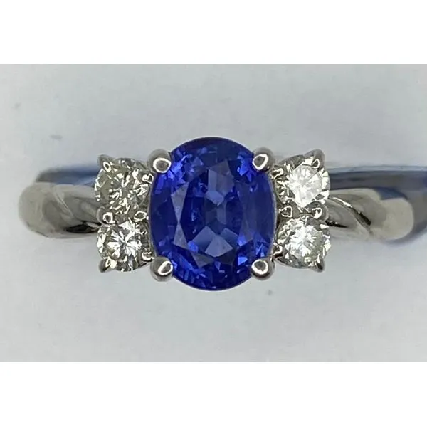 Platinum Oval Blue Sapphire Diamond Fashion Ring Gary J. Long Jewelers Stockton, CA