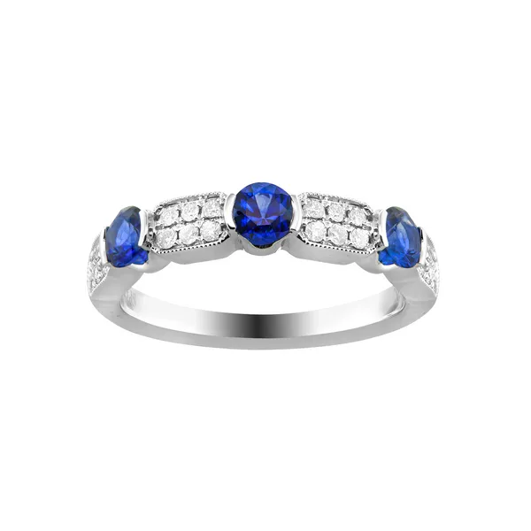 18KW Blue Sapphire Alternating Diamond Link Ring Gary J. Long Jewelers Stockton, CA