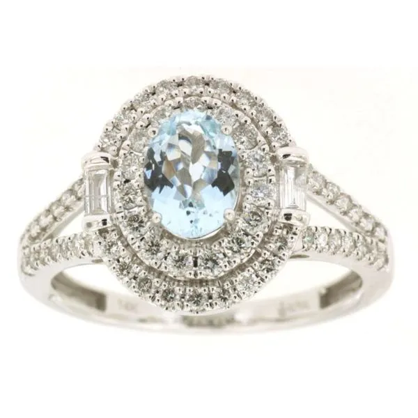 14KW Aquamarine Double Halo Split Shank Diamond Ring Gary J. Long Jewelers Stockton, CA