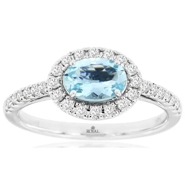 14KW Aquamarine Diamond Halo Horizontal Set Ring Gary J. Long Jewelers Stockton, CA