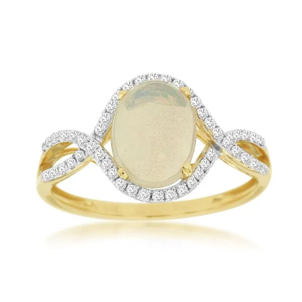 14KY 1.32TW OVAL OPAL TWISTED DIAMOND HALO FASHION RING Gary J. Long Jewelers Stockton, CA