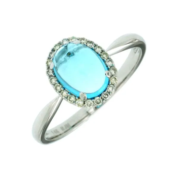 14KW 1.44TW OVAL BLUE TOPAZ DIAMOND HALO RING Gary J. Long Jewelers Stockton, CA