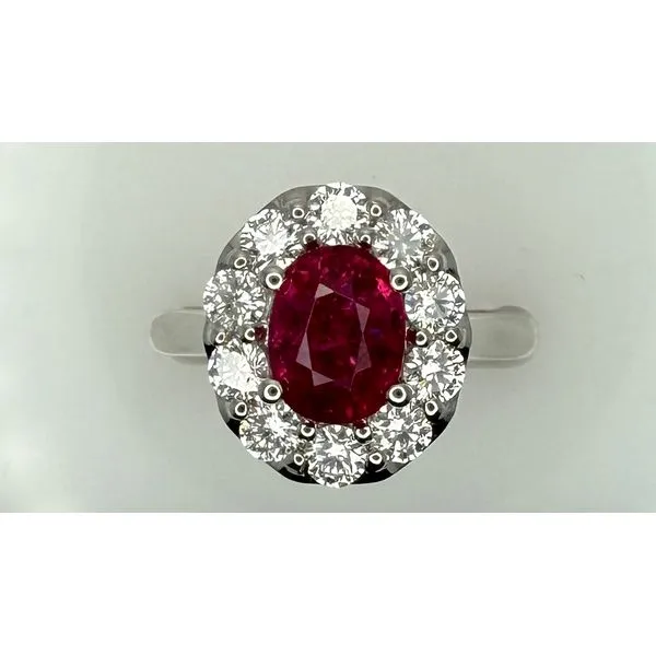 PLATINUM RUBY DIAMOND HALO RING Gary J. Long Jewelers Stockton, CA