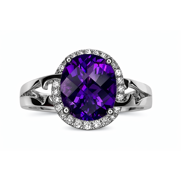 14KW AMETHYST DIAMOND HALO RING Gary J. Long Jewelers Stockton, CA