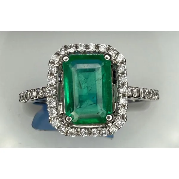 14KW EMERALD DIAMOND HALO RING Gary J. Long Jewelers Stockton, CA