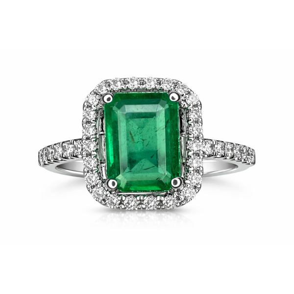 14KW EMERALD DIAMOND HALO RING Gary J. Long Jewelers Stockton, CA