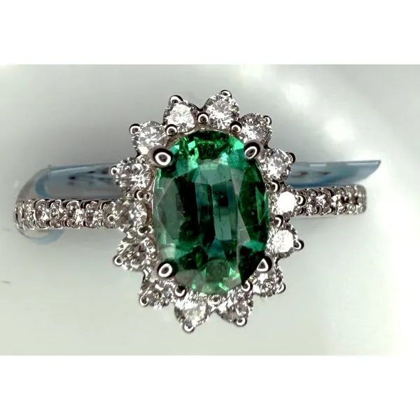 14KW EMERALD DIAMOND HALO RING Gary J. Long Jewelers Stockton, CA