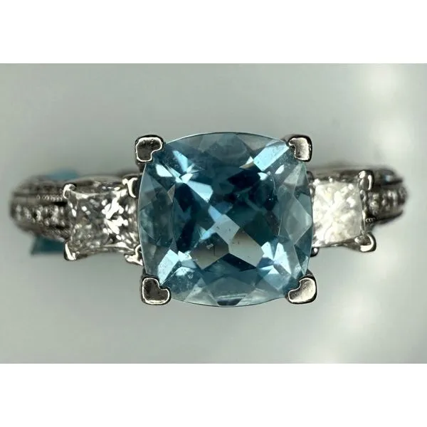 PLATINUM AQUA DIAMOND FILIGREE RING Gary J. Long Jewelers Stockton, CA