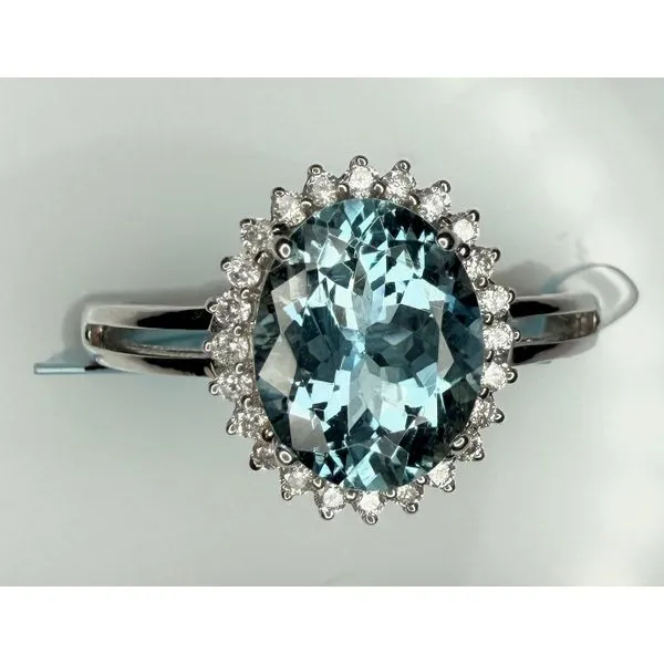 14KW AQUAMARINE DIAMOND HALO RING Gary J. Long Jewelers Stockton, CA