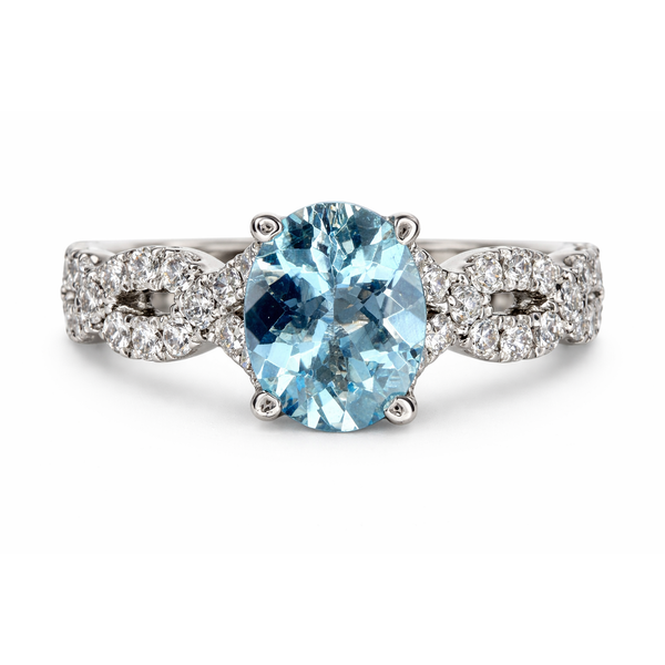 18KW AQUAMARINE DIAMOND INFINITY RING Gary J. Long Jewelers Stockton, CA