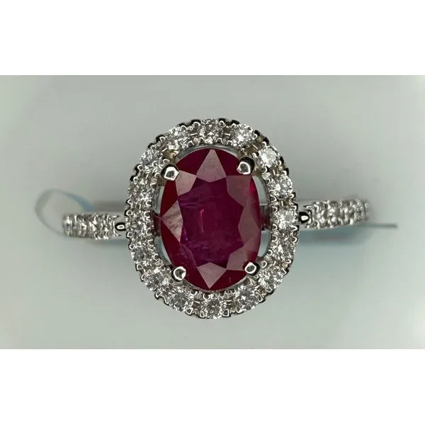 14KW OVAL RUBY DIAMOND HALO RING Gary J. Long Jewelers Stockton, CA