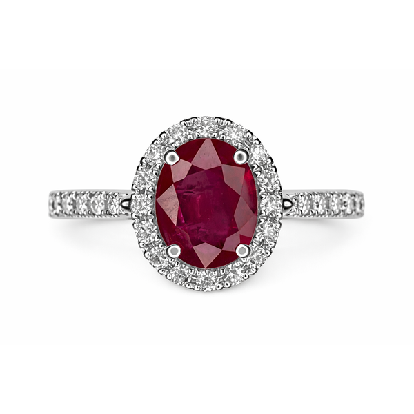 14KW OVAL RUBY DIAMOND HALO RING Gary J. Long Jewelers Stockton, CA
