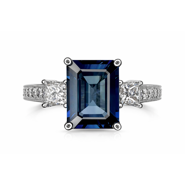 PLATINUM BLUE SAPPHIRE DIAMOND 3STONE RING Gary J. Long Jewelers Stockton, CA