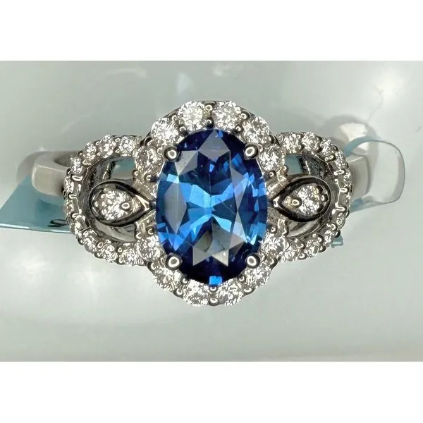 14KW BLUE SAPPHIRE DIAMOND SURROUND RING Gary J. Long Jewelers Stockton, CA