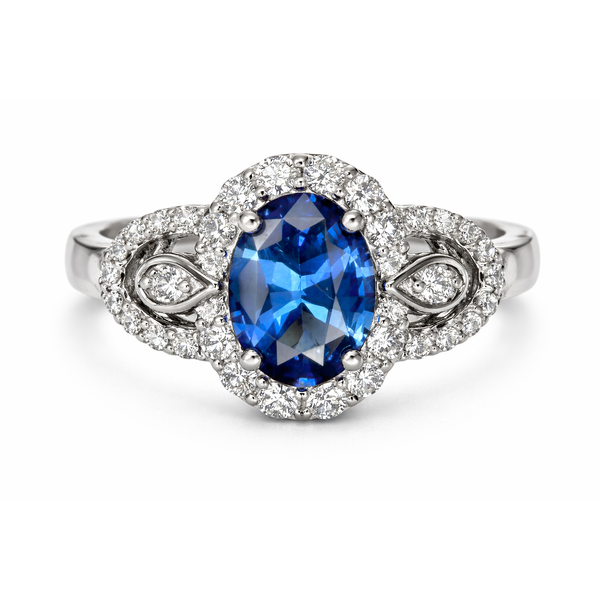 14KW BLUE SAPPHIRE DIAMOND SURROUND RING Gary J. Long Jewelers Stockton, CA