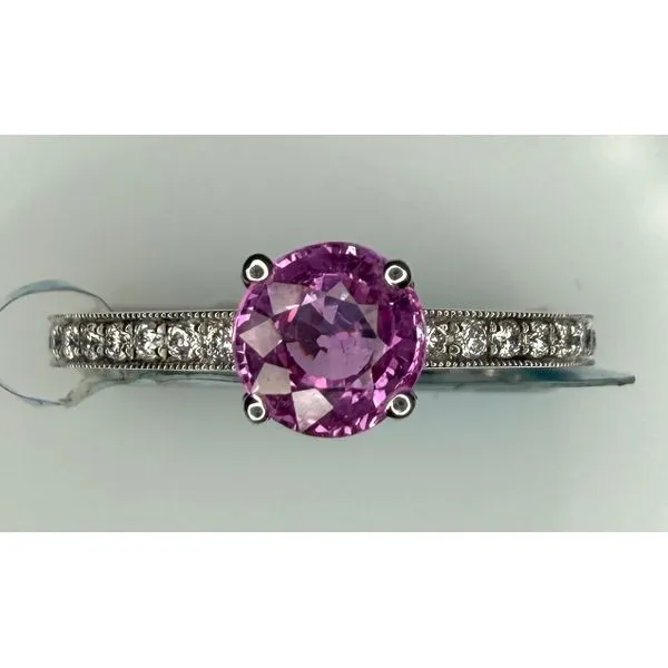 18KW PINK SAPPHIRE BEAD SET DIAMOND RING Gary J. Long Jewelers Stockton, CA