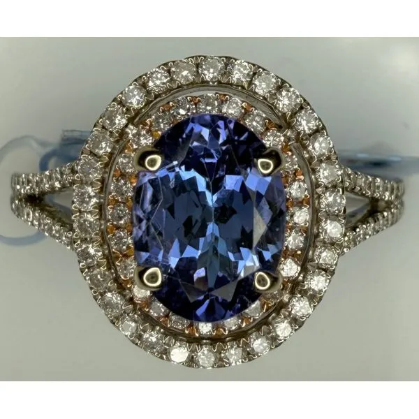 14KTT TANZANITE DOUBLE DIAMOND HALO RING Gary J. Long Jewelers Stockton, CA
