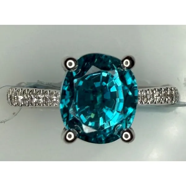 18KW BLUE ZIRCON DIAMOND RING Gary J. Long Jewelers Stockton, CA