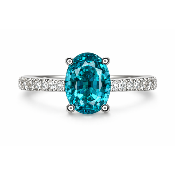18KW BLUE ZIRCON DIAMOND RING Gary J. Long Jewelers Stockton, CA