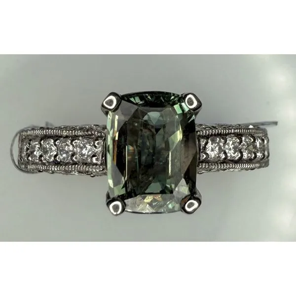 PLATINUM ALEXANDRITE DIAMOND FILIGREE RING Gary J. Long Jewelers Stockton, CA