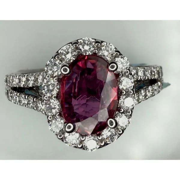18KW RUBY DIAMOND HALO RING Gary J. Long Jewelers Stockton, CA