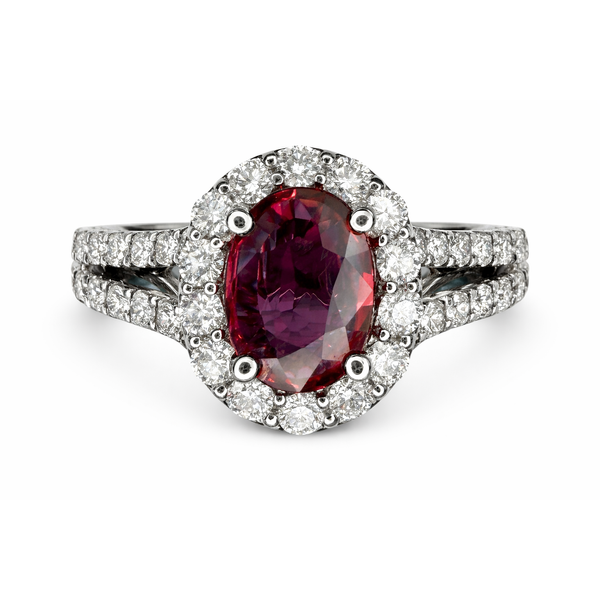 18KW RUBY DIAMOND HALO RING Gary J. Long Jewelers Stockton, CA