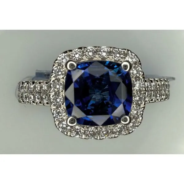 14KW BLUE SAPPHIRE DIAMOND HALO RING Gary J. Long Jewelers Stockton, CA